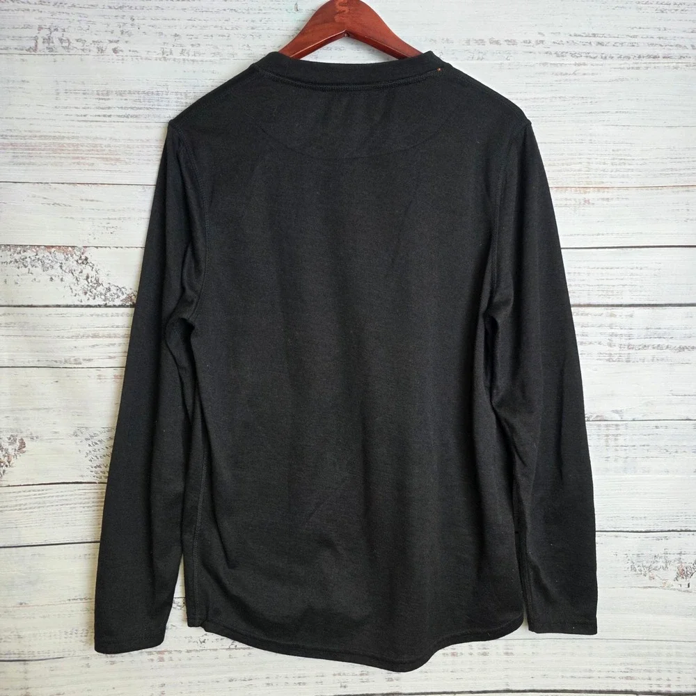 Omni-Wool Mens Large Black Long Sleeve Thermal Base Layer Top Wool Blend
